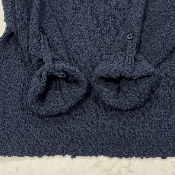J Jill Womens XL Textured Sweater Navy Blue 100% Cotton Pullover Roll Tab Sleeve - Picture 4 of 8